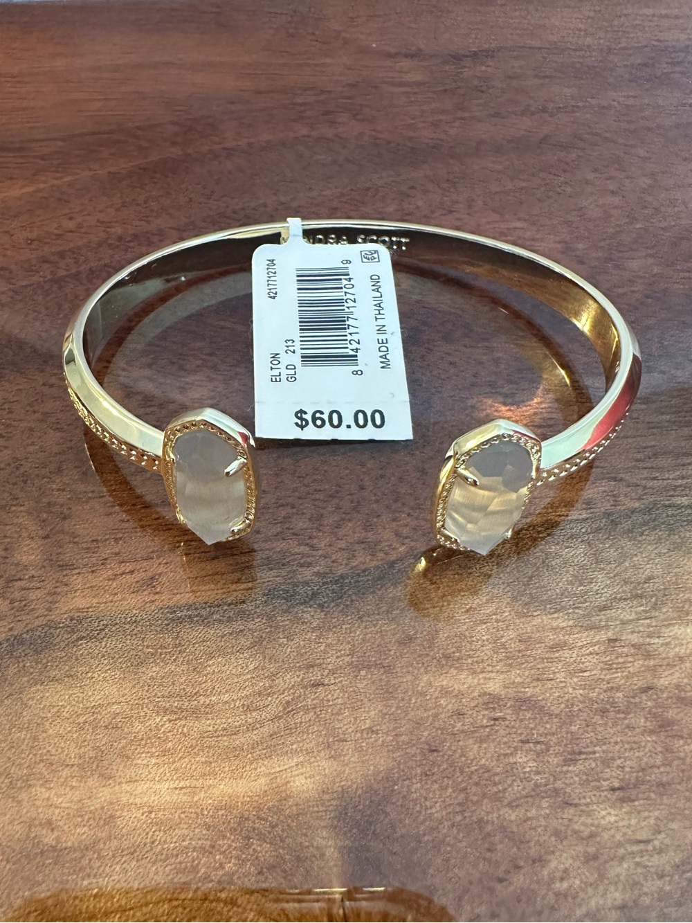 Kendra Scott Elton Cuff Bracelet Gold Tone Slate Cat's Eye Stone & Pouch New Tag